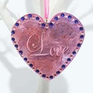 Window Hanging Heart Mobile, Resin Heart Window Decor