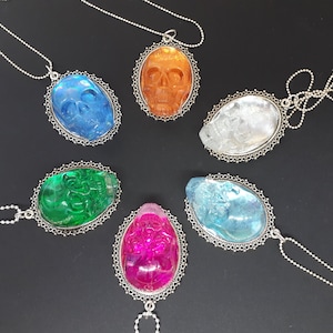 Skull Resin Necklace, Iridescent Skull Pendant