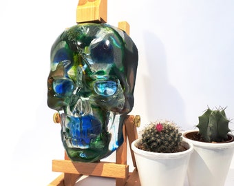 Resin Skull Wall Plaque: Pastel Ink Abstract Art, Gothic Home Decor