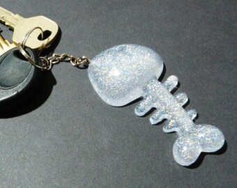 Fish Bone Key ring, Resin Fish skeleton Charm,