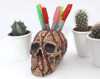 Celtic Skull Pot: Hand Carved Plaster Gothic Home Decor