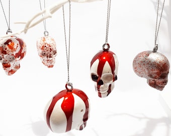 Blood Splatter Skull Bauble, Bloody drip Skull Bauble, Skull Baubles