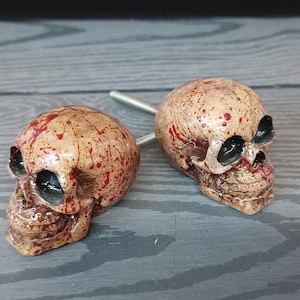Blood Splatter Aged Skull Knobs, Medium Skull Drawer Pulls, skull Knobs