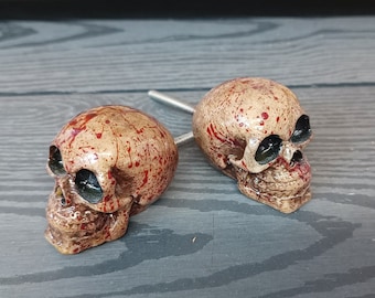 Blood Splatter Aged Skull Knobs, Medium Skull Drawer Pulls, skull Knobs