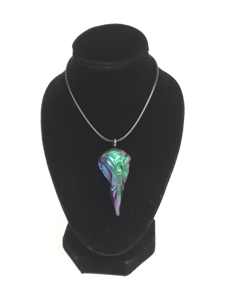 Raven Skull Necklace, Gothic Raven Jewellery Blue & Green Raven