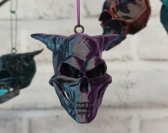 3D printed Horned Skull baubles, Demon Skull baubles, Devil Skulls, Halloween baubles