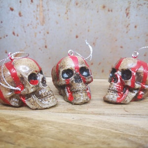 Large Skull Baubles, Blood Drip Skull Baubles, Blood Splatter Skull Baubles