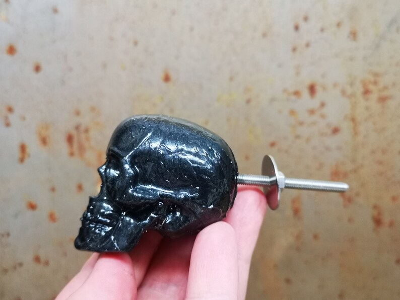 Large Blood Drip Skull Knob, Gothic Resin Cabinet Hardware Black Skull