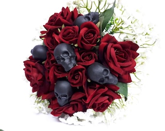 Crânes de bouquet de mariage, décoration de boutonnière de crâne, décoration de boutonnière de crâne. Crânes pour fleurs de mariage.