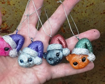 Hand Cast Resin Santa Cat Bauble: Holiday Kitty Ornament