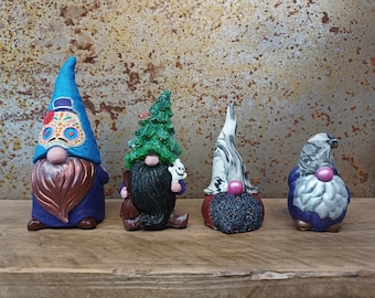 Hand Painted Christmas Gonk Ornament: Glitter Beard, Sugar Skull