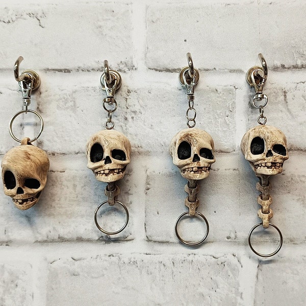 Skull Keyring, Articulated Skull & Spine Keyring, Skull Bag Charm, Skull key Fob