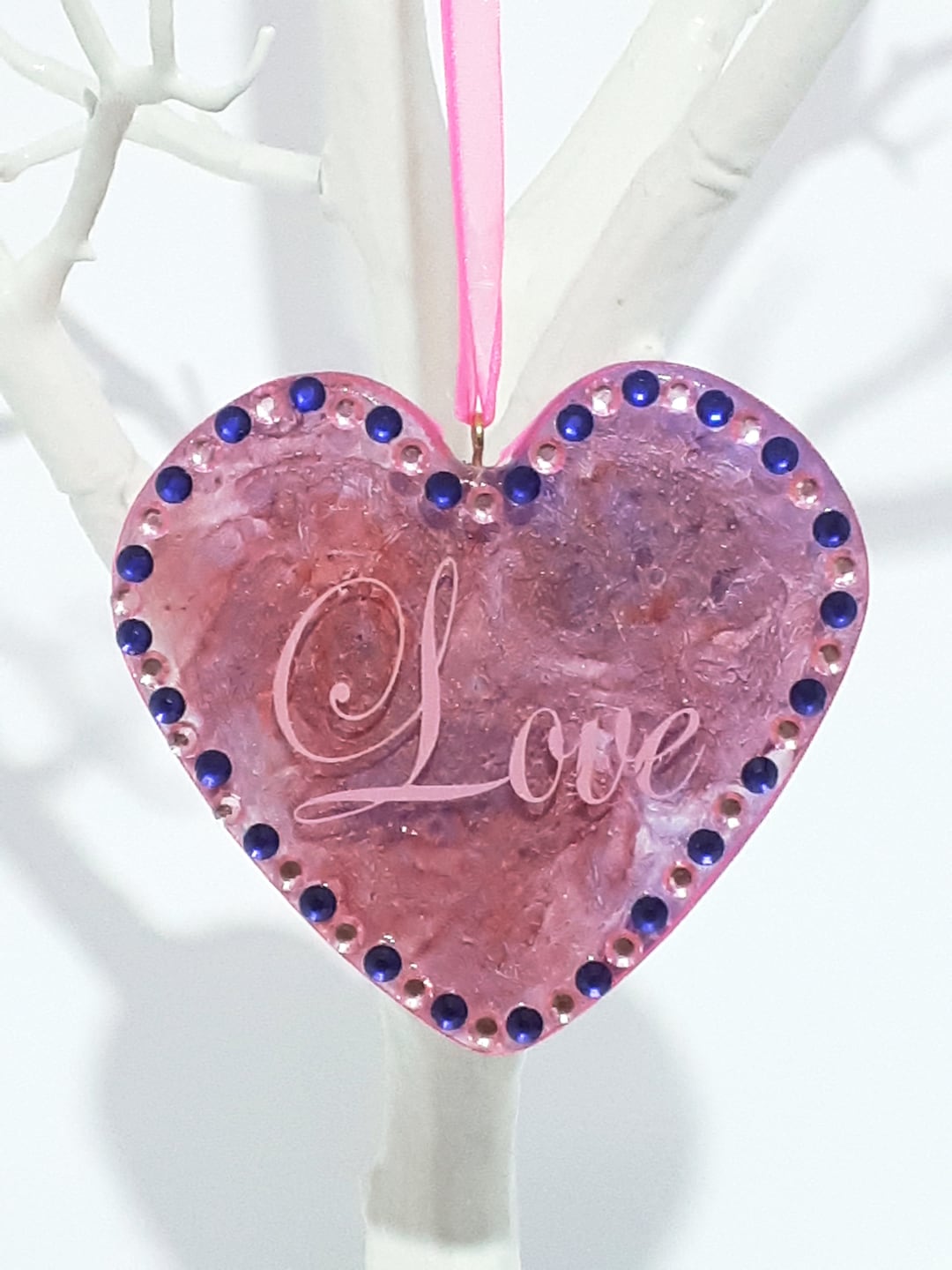 Pink Heart Window Resin Heart Window Hanging: Pink Swirls, Gemstone Edges - Etsy