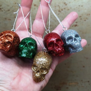 Glitter Skull Bauble, Christmas Tree Skulls, Halloween Tree Skulls