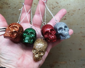 Glitter Skull Bauble, Christmas Tree Skulls, Halloween Tree Skulls