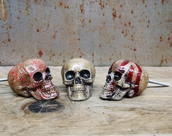 Hand Painted Resin Skull Knob, Blood Drip & Splatter, Gothic Decor