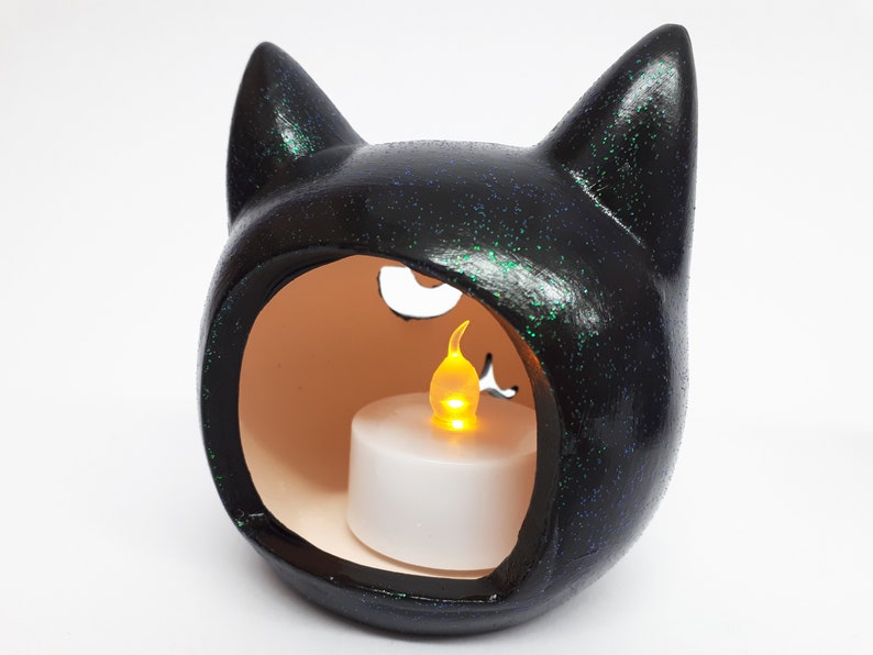 Cat Tea Light Candle Holder Halloween cat Etsy