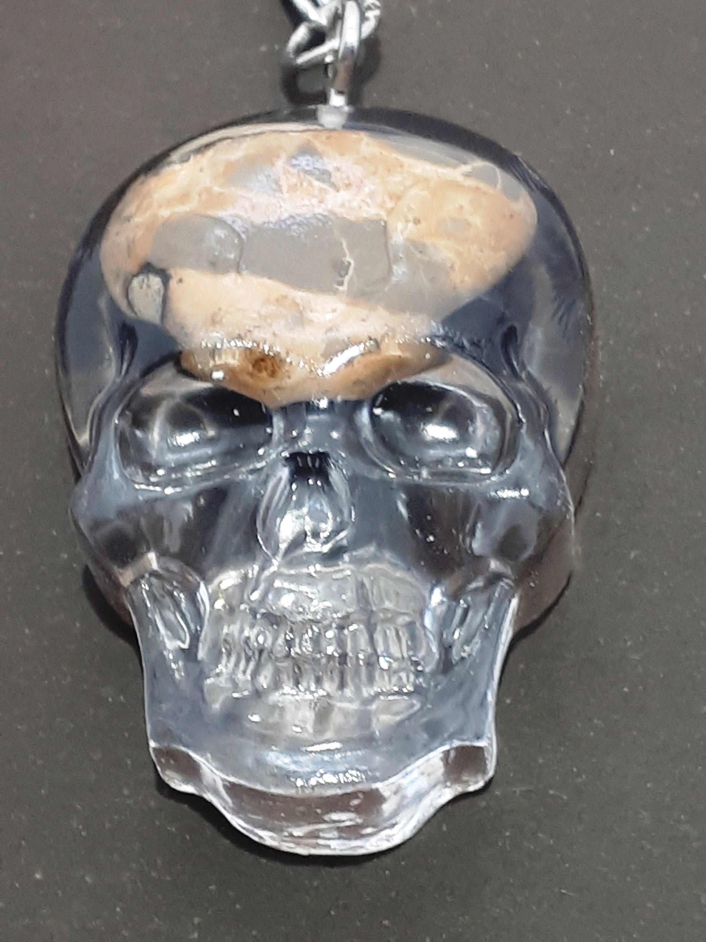 Skull key ring Resin skull Bag Charm Poppy Jasper stone | Etsy