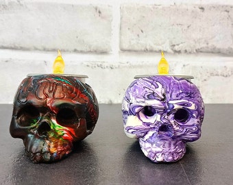 Marbled Skull Tea Light Holder: Gothic Home Decor