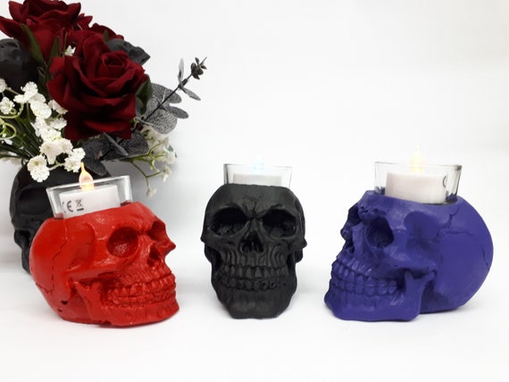 Plaster Skull Candle Holder Set