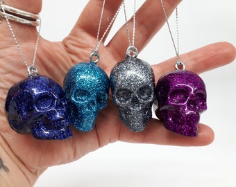 Glitter Skull Christmas Bauble: Gothic Tree Ornament