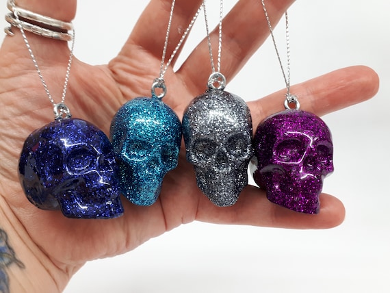 Glitter Skull Christmas Bauble: Gothic Tree Ornament