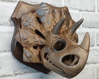 Plaque murale tête de mort tricératops, tête de mort tricératops imprimée en 3D, tête de mort de dinosaure