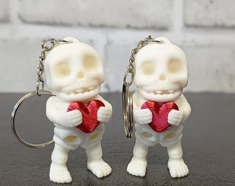 Squelette coeur Saint-Valentin, porte-clés coeur squelette, squelette imprimé en 3D, boule de Noël squelette coeur