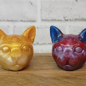 Resin Third Eye Cat Head Ornament: Marble Effect