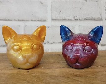 Resin Third Eye Cat Head Ornament: Marble Effect