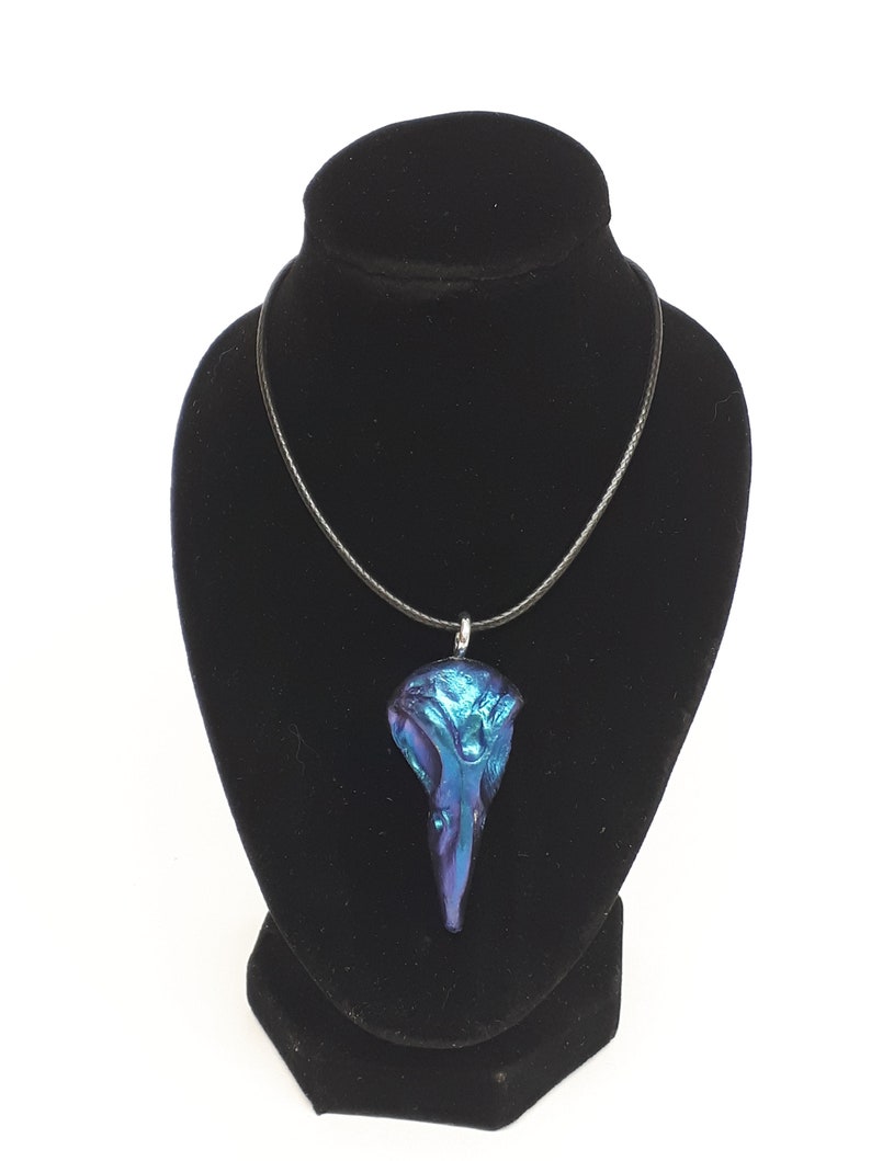 Raven Skull Necklace, Gothic Raven Jewellery Blue Raven Skull