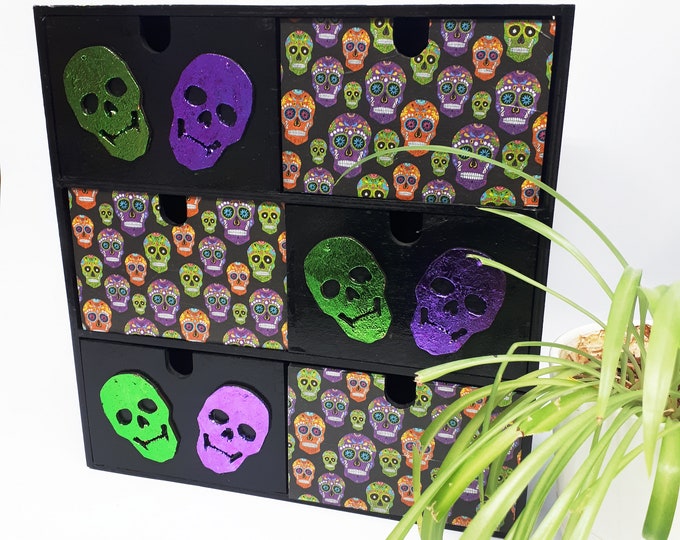 Skull Drawers, Mini Chest of Drawers, Gothic Drawers, Skull Decoupage