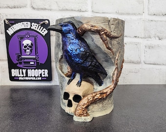 3D Printed Skull and Raven Vase: Gothic Home Decor