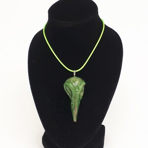 Raven Skull Necklace, Gothic Raven Jewellery Green Raven Skull