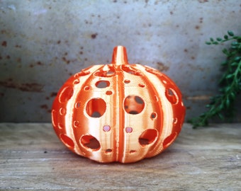 3D Printed Pumpkin Lantern: Halloween Decor, Orange Silk PLA
