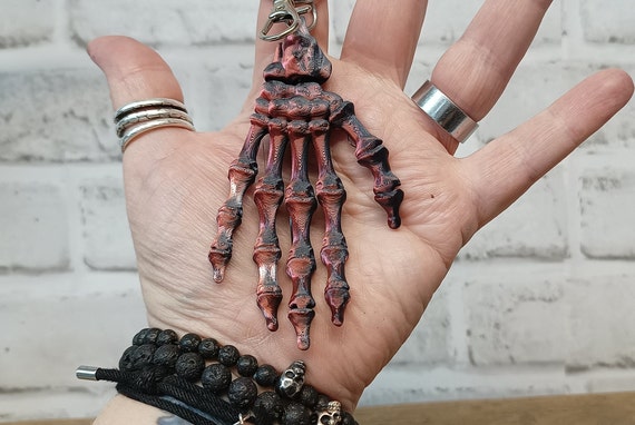 3D Printed Skeleton Hand Keyring: Articulated Gothic Bag Charm
