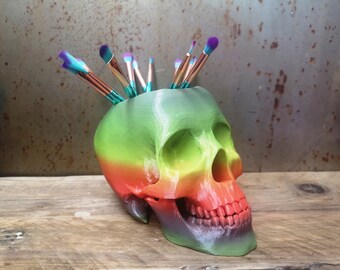 3D Printed Rainbow Skull Pot: Gothic Home Decor