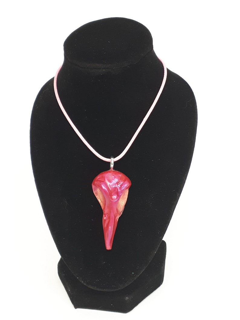 Raven Skull Necklace, Gothic Raven Jewellery Pink Raven Skull