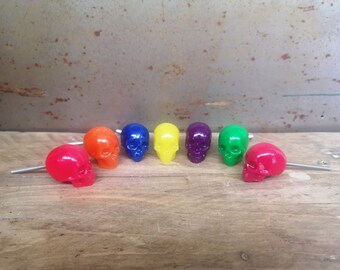 Neon Resin Skull Knobs, Skull drawer Pulls, Made to Order