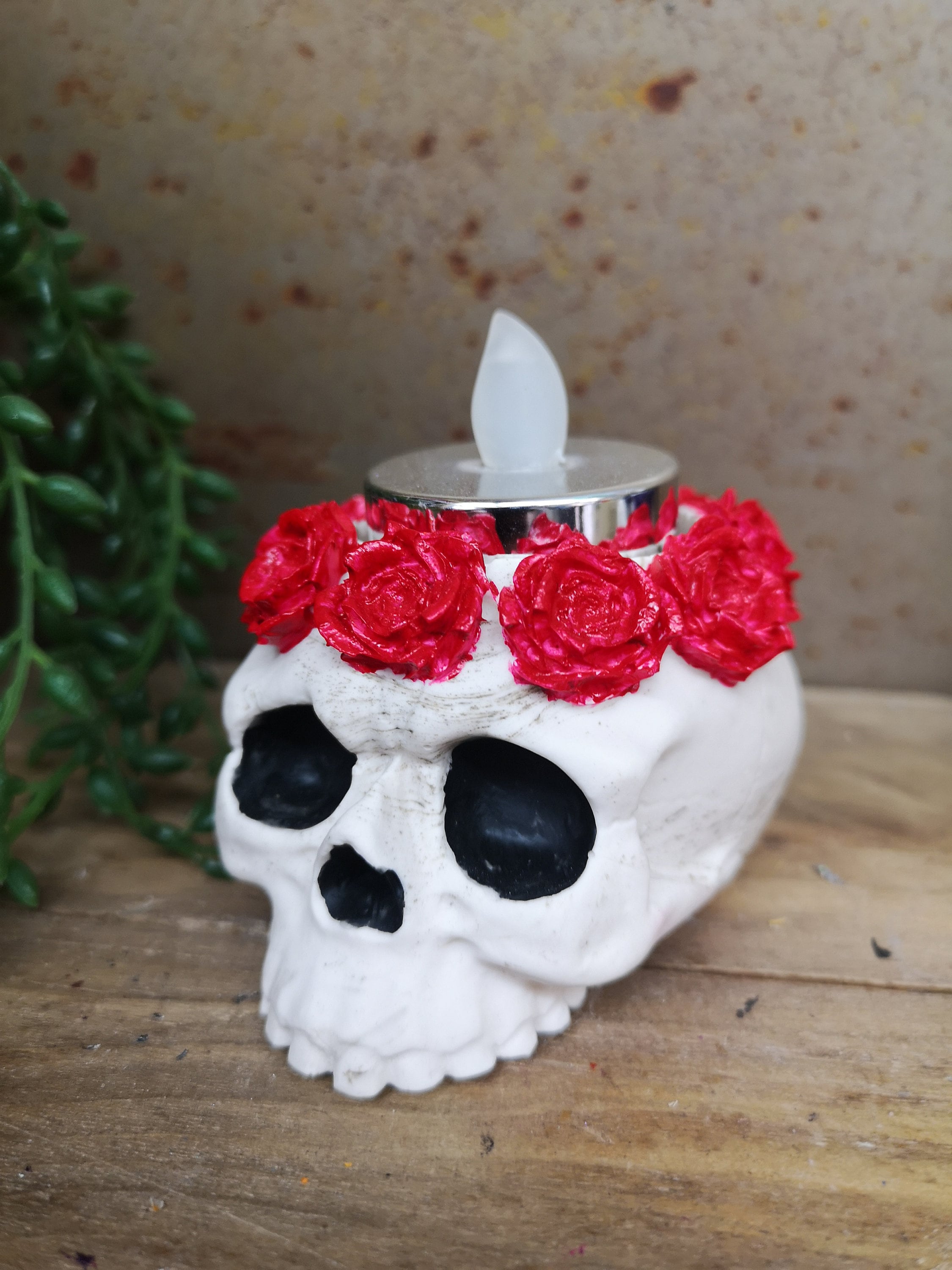 Imperial Purple Chalky Flameless Candle Skull Pillar