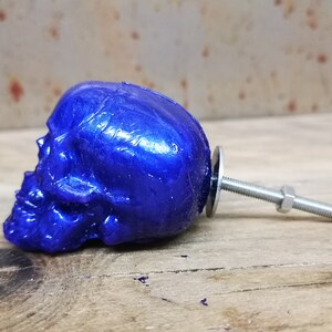Large Blood Drip Skull Knob, Gothic Resin Cabinet Hardware Indigo Skull