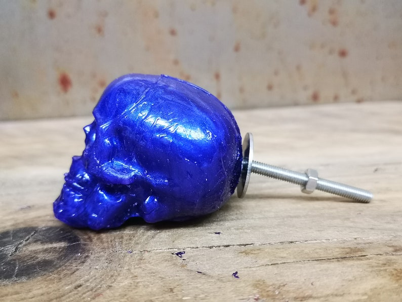 Large Blood Drip Skull Knob, Gothic Resin Cabinet Hardware Indigo Skull