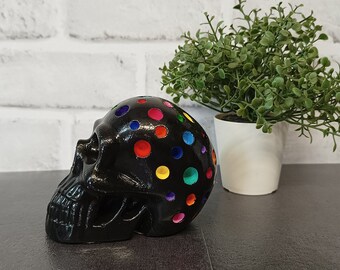 Black Skull Ornament: Colorful Dot Design, Gothic Decor
