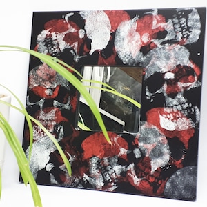 Skull Mirror, Stone Effect Skull Mirror, Gothic Decorative Skull Mirror