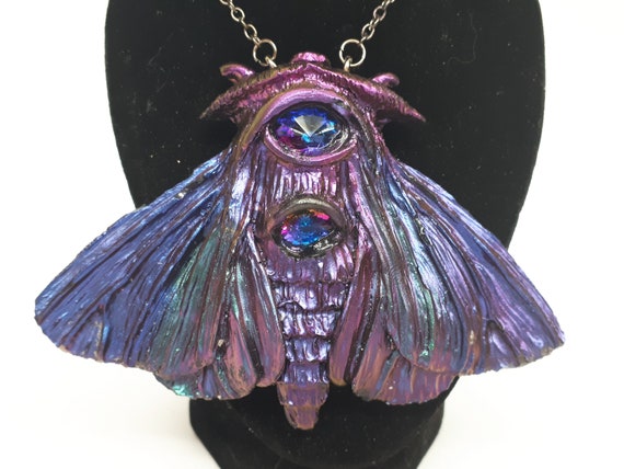 Iridescent Resin Moth Necklace: Gothic Chameleon Pendant