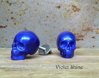 Purple Resin Skull Drawer Pulls: Gothic Home Decor