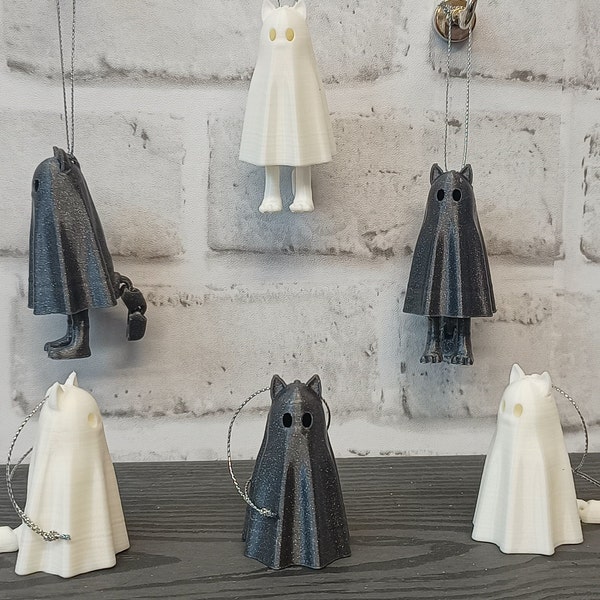 3D Printed Ghost Cat, Glitter Cat Ghost, Ghost Cat Bauble