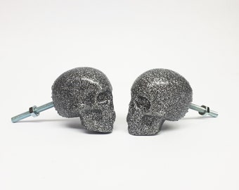 Glitter Skull Knobs, Skull drawer Pulls, Made to Order