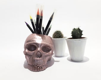 Decorative skull, Skull pot, Make up brush holder,