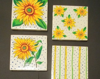 Hand painted tile coasters